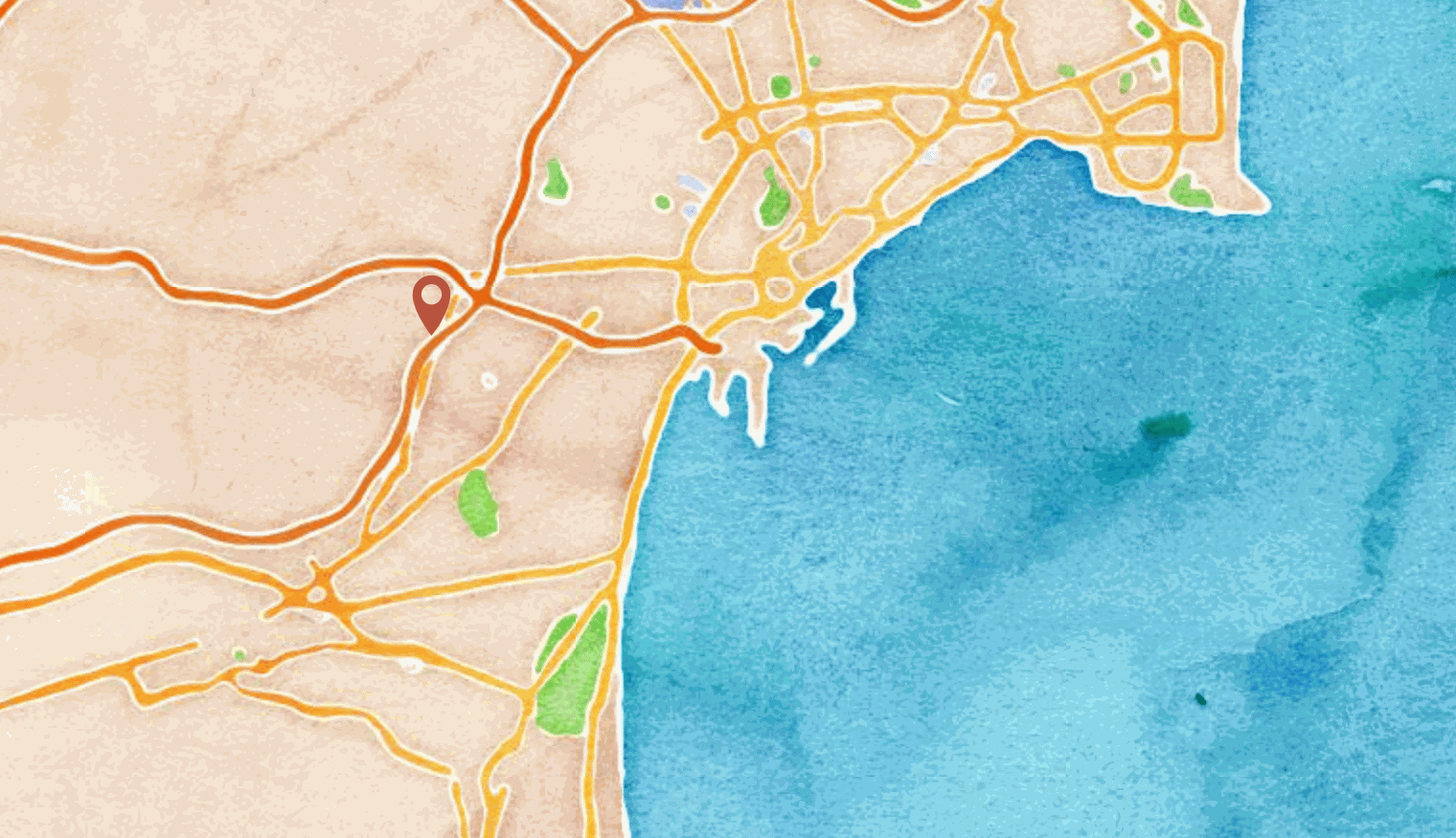 Mapa de Finca Lo Terol · Alicante: la finca queda al oeste, tierra adentro; Alicante y el mar, al este
